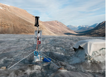 Wind turbine powering seismic station in Greenland